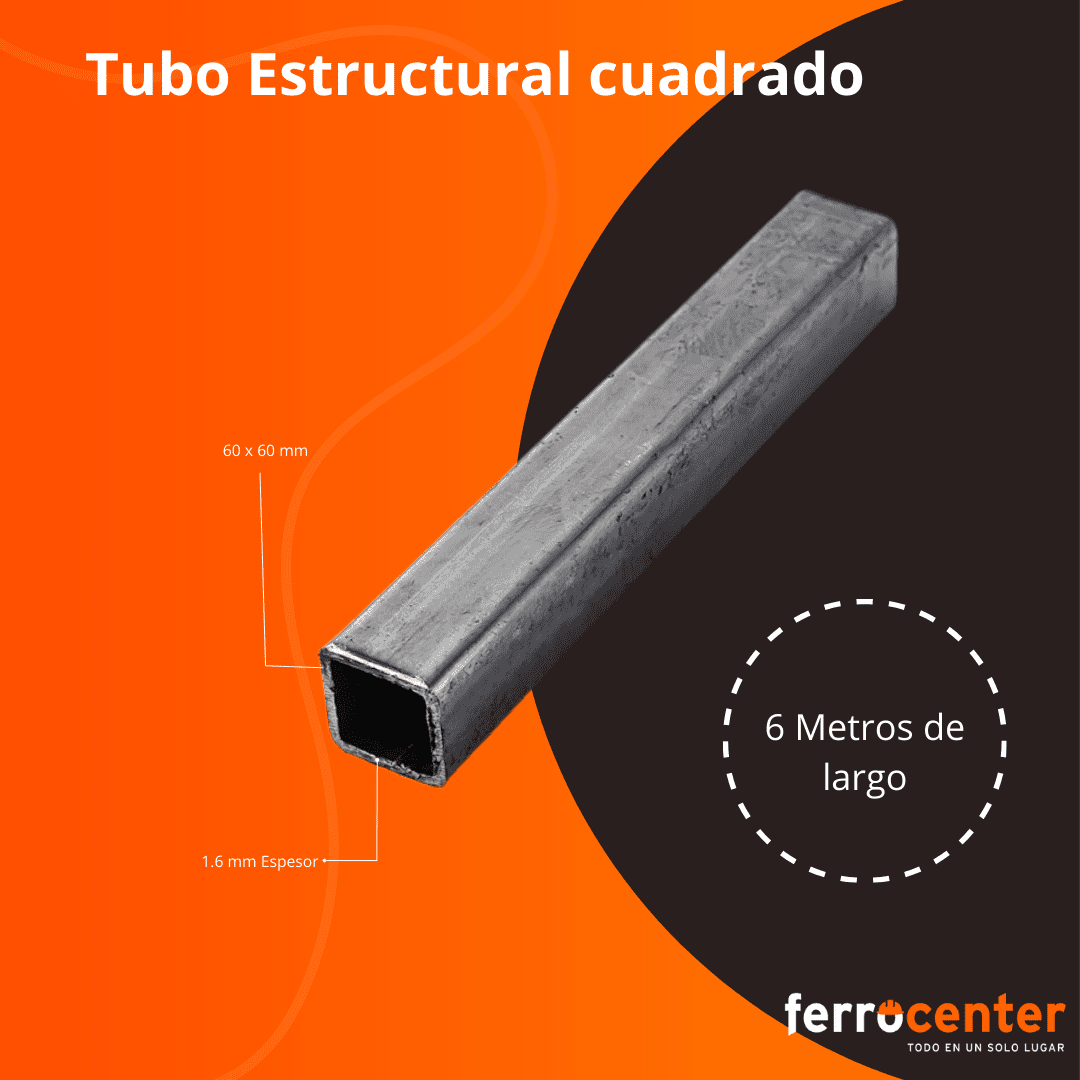 TUBO CUADRADO 1.60 mm 60 x 60 mm - Imagen 2