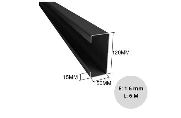 PERFIL C NEGRO 120-50-15 1.60 mm x 6 mts - Imagen 3