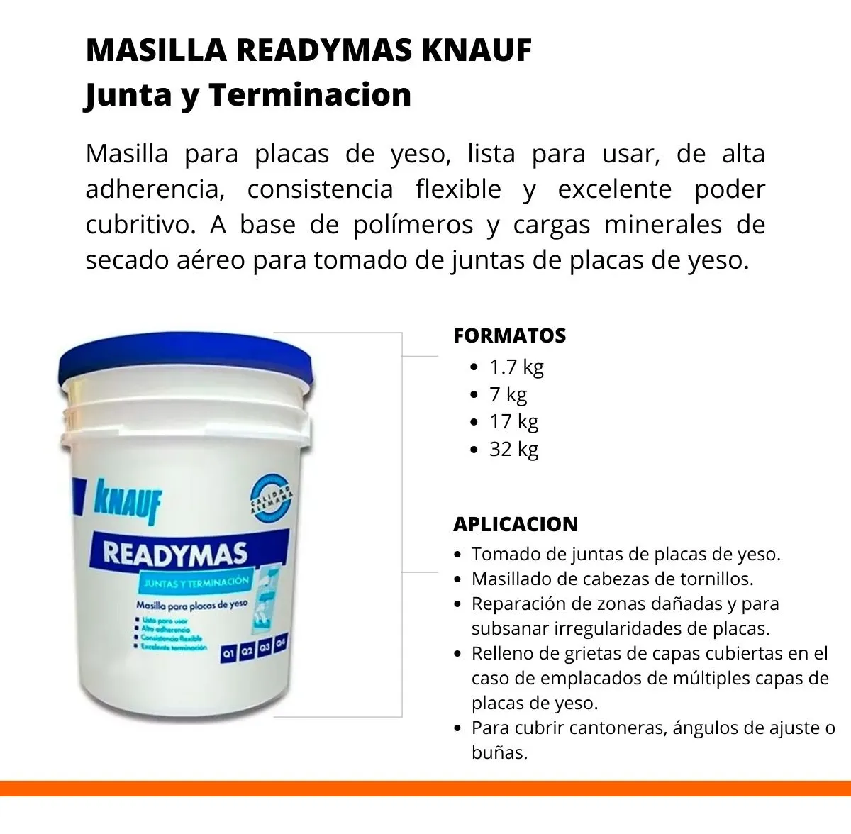 MASILLA READYMAS JUNTAS Y TERMINACIÓN x 32 kg KNAUF - Imagen 2