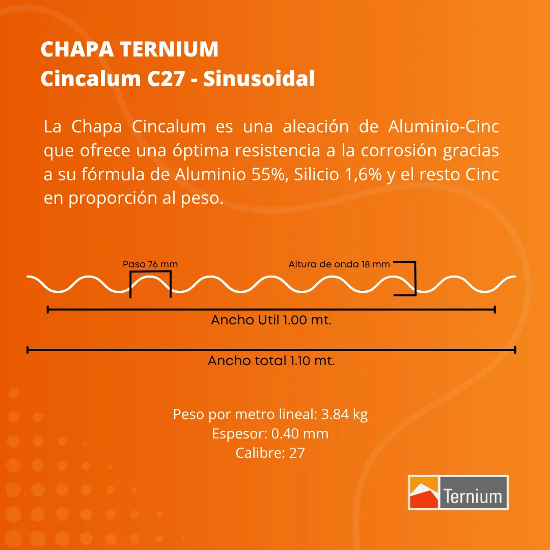 CHAPA SINUSOIDAL CINCALUM C-27 x 6.50 mts - Imagen 2