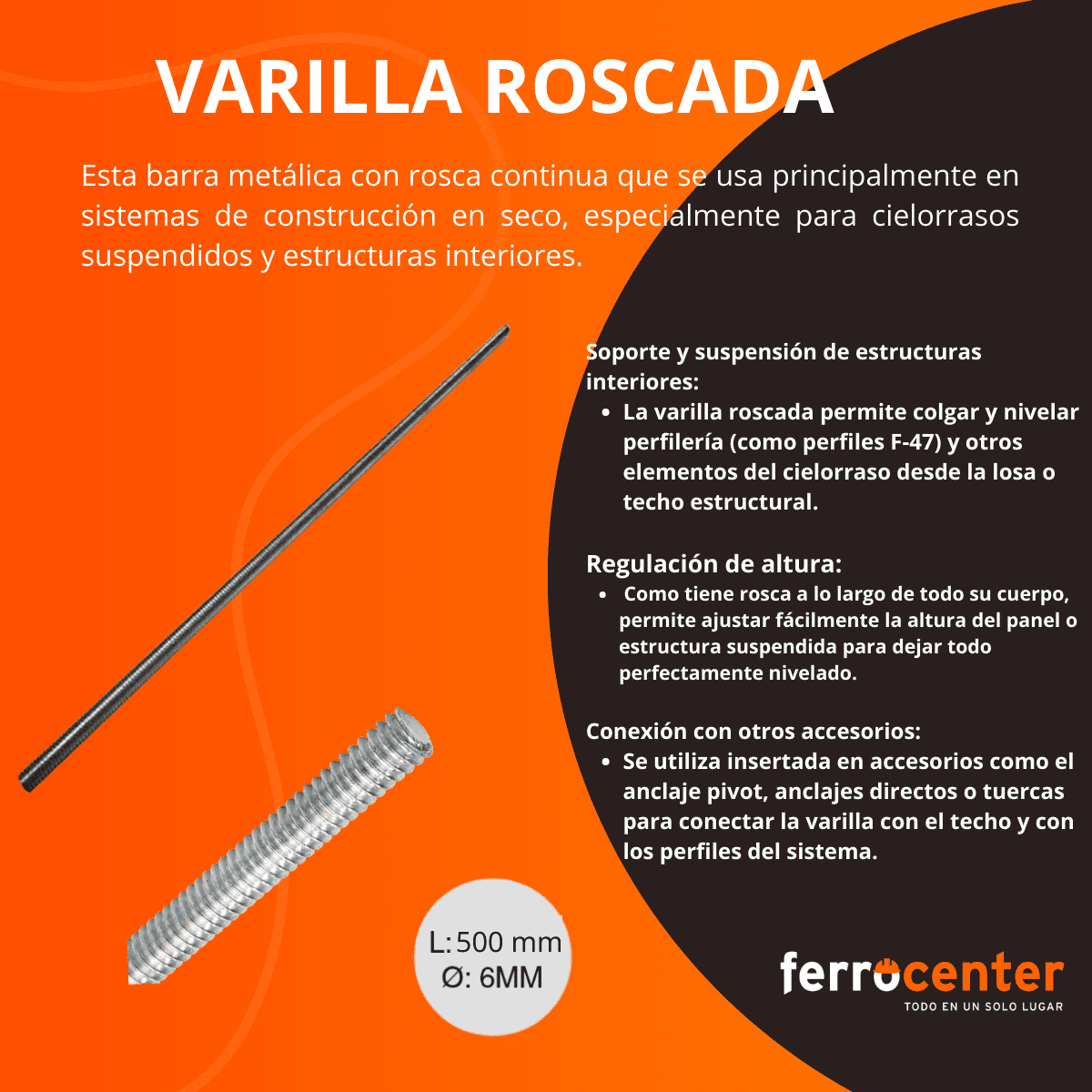 VARILLA ROSCADA x 500 mm KNAUF - Imagen 2